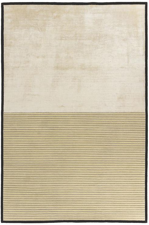 Hand-Knotted Beige Striped Viscose / Wool Rug
