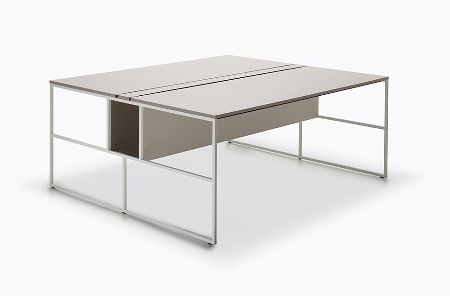 Venti Office Italian Two-User Workstation | Structure: Matt Painted White X053 | Tabletop: Fenix Matt Black X022 | Dimensions: Width 160 cm