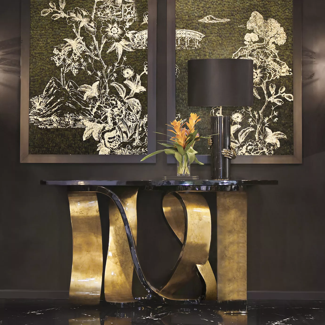 Ribbon Gold Leaf Console