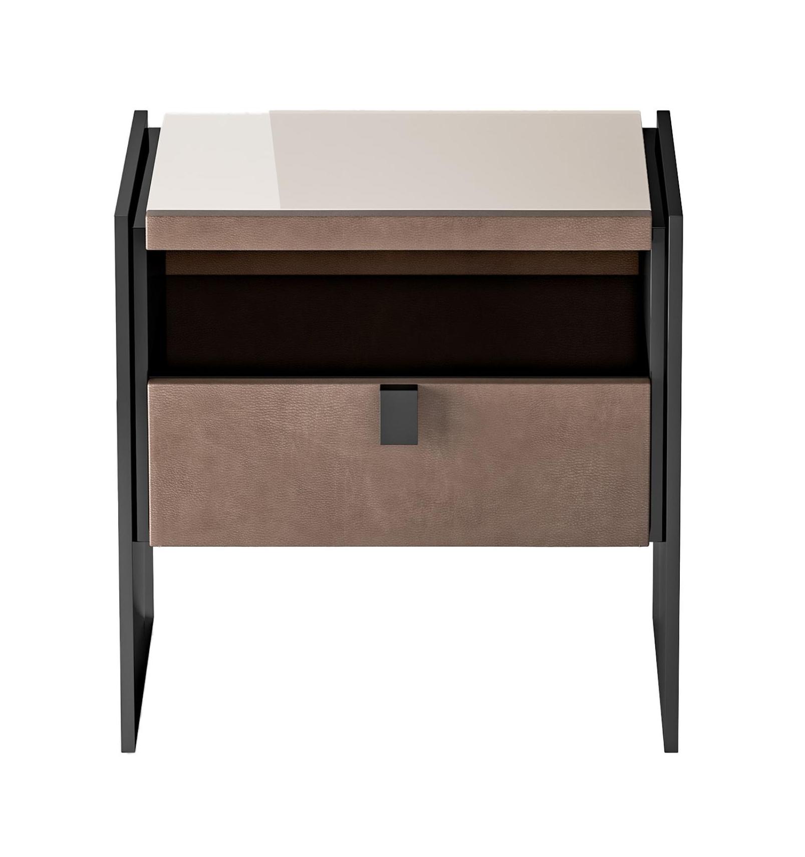 Nightstand with Open Space And Leather Doors