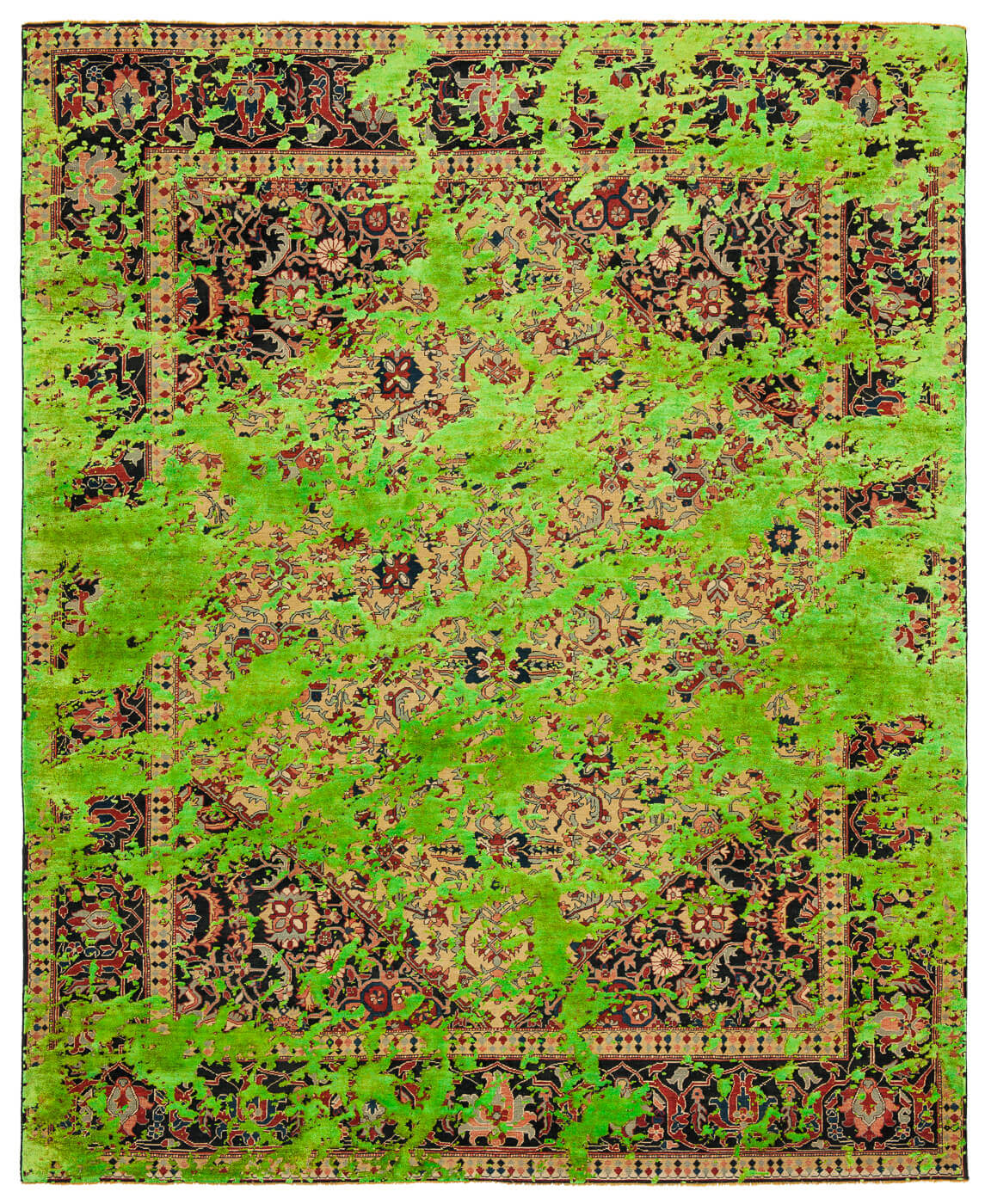 Green Hand Knotted Wool & Silk Rug