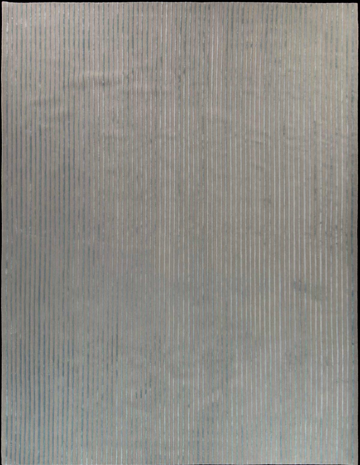 Noona Powder Blue Grey Striped Handknotted Rug ☞ Size: 300 x 300 cm