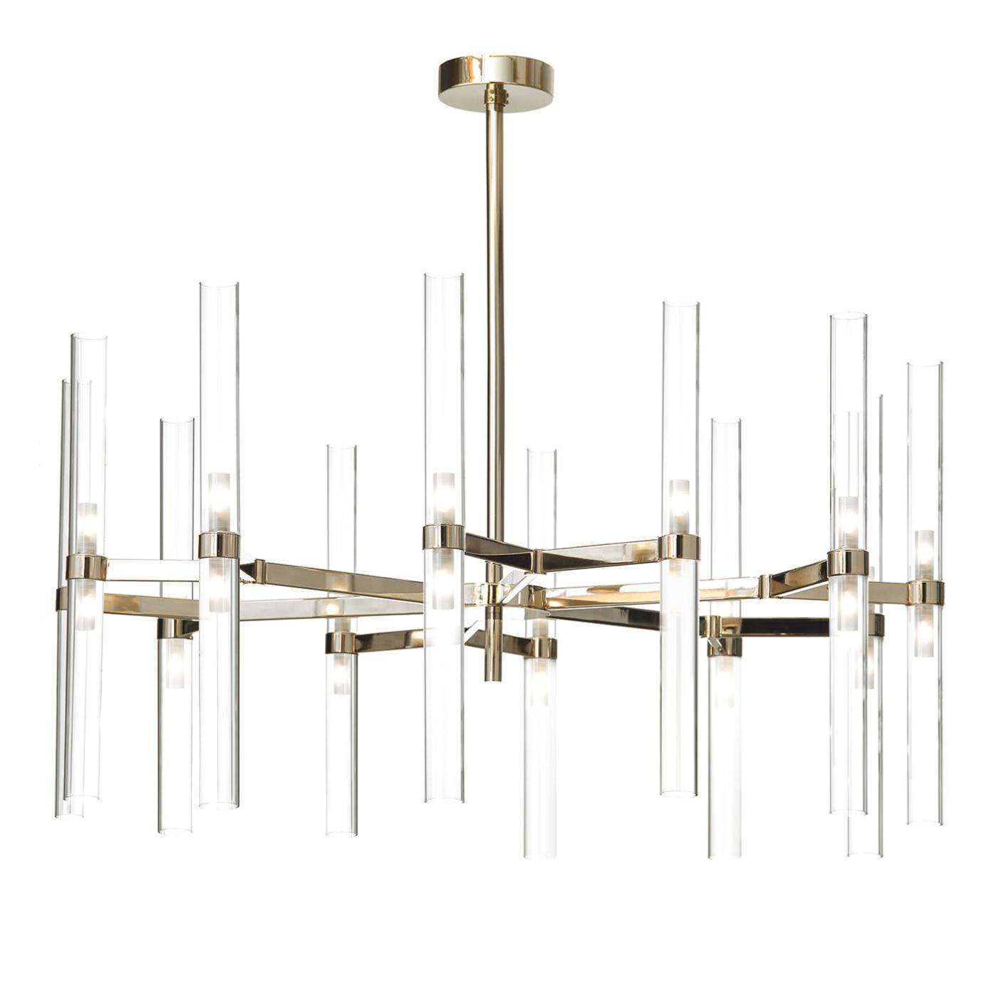 24-Light Soft Gold Glass Cylinder Chandelier