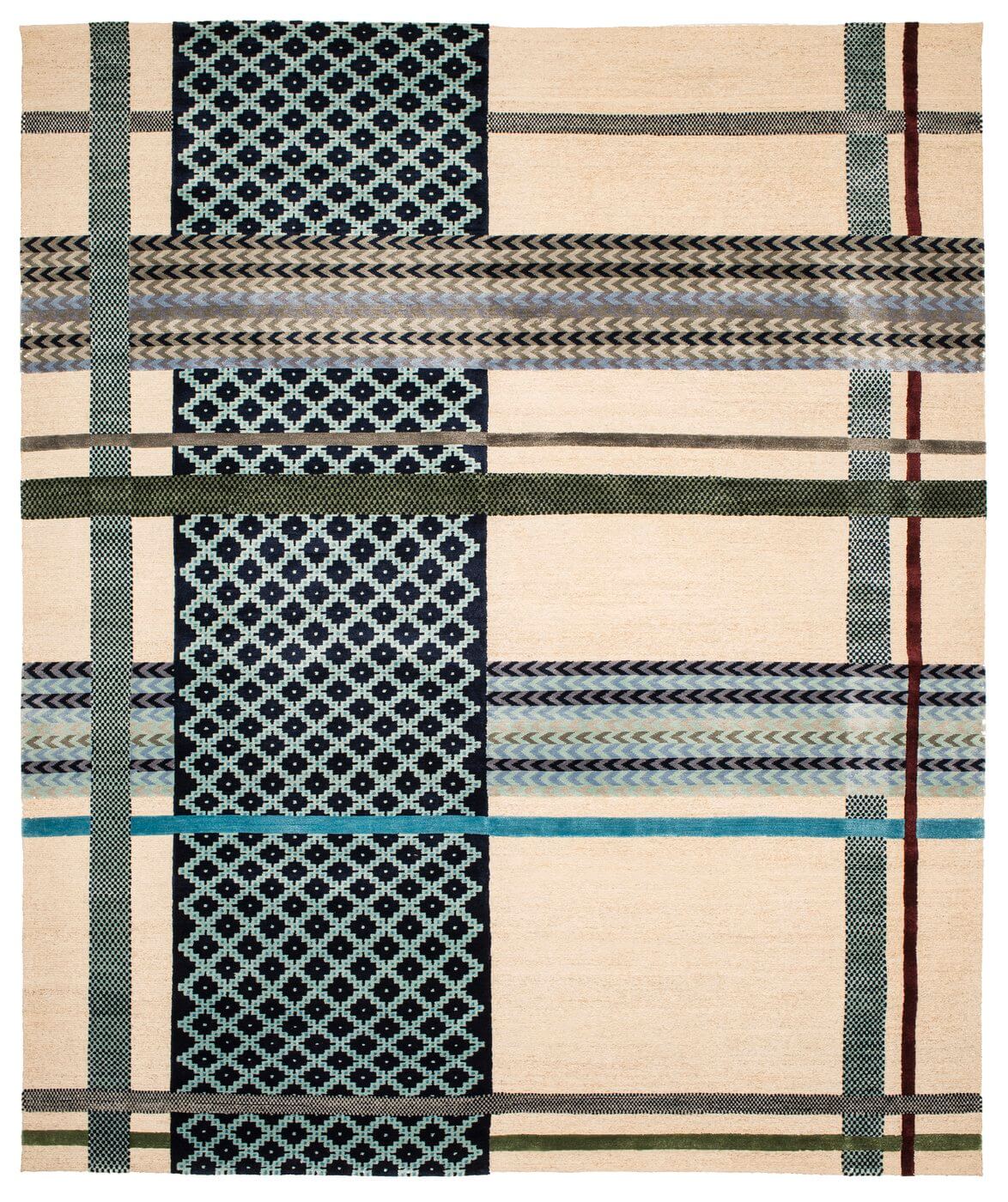 Hand-Knotted Checkered Rug