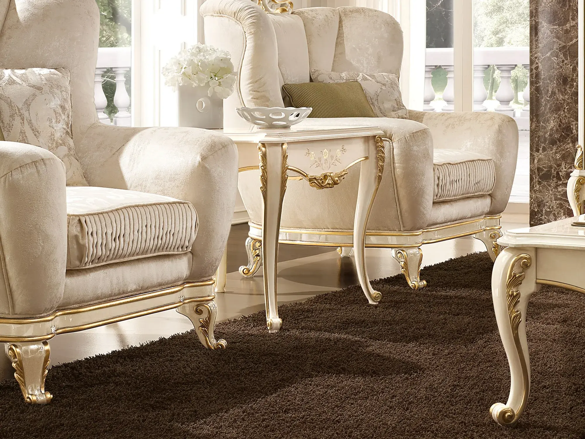 Ivory/Gold Italian Side Table