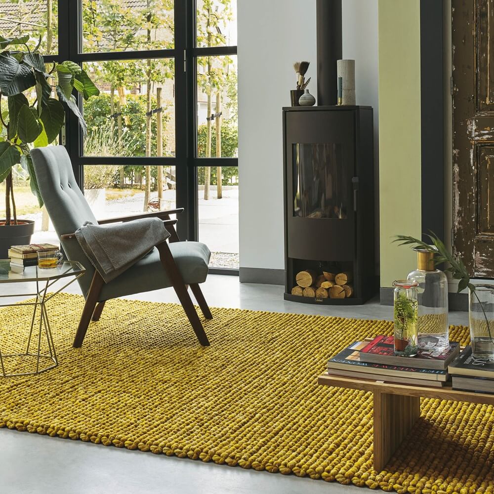 Handwoven Yellow Wool / Jute Rug