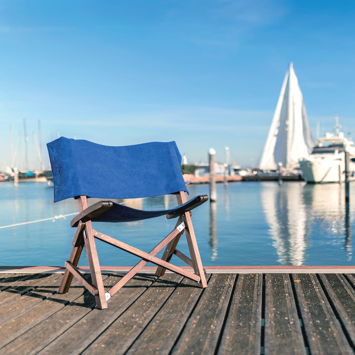 Dino Blue Folding Chair | Base: Solid Black Walnut