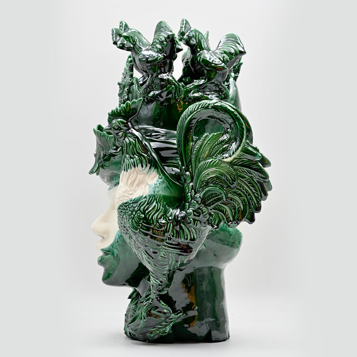 Green & White Moor's Head Unique Sculpture