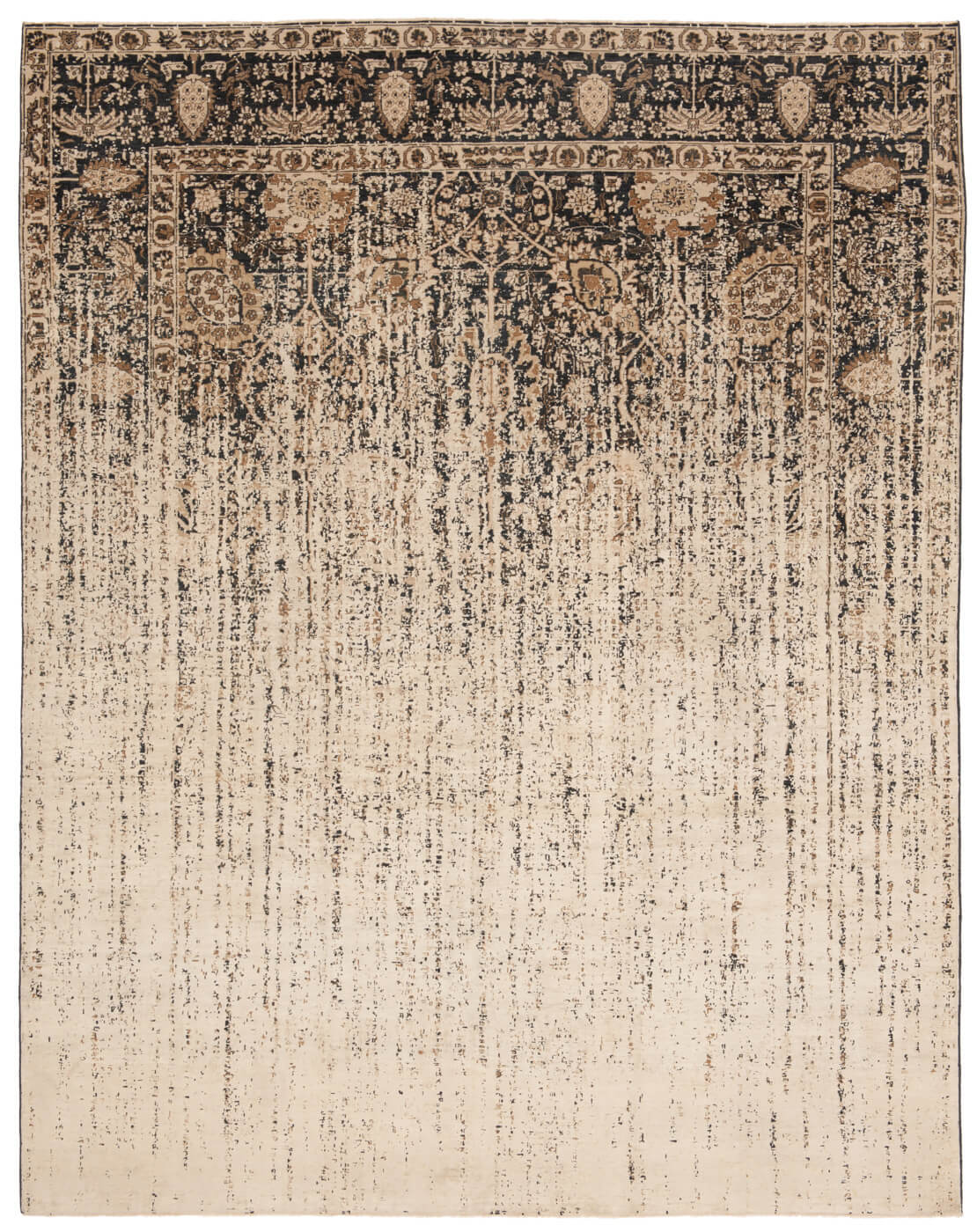 Tabriz Hand-knotted Black & Beige Rug