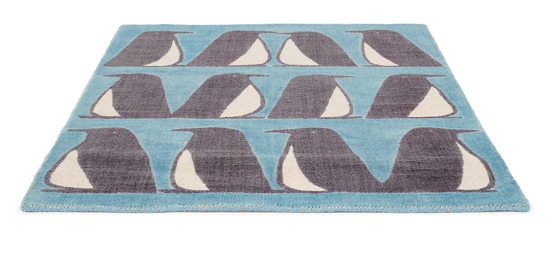 Penguins Turquoise Handloom Wool Rug