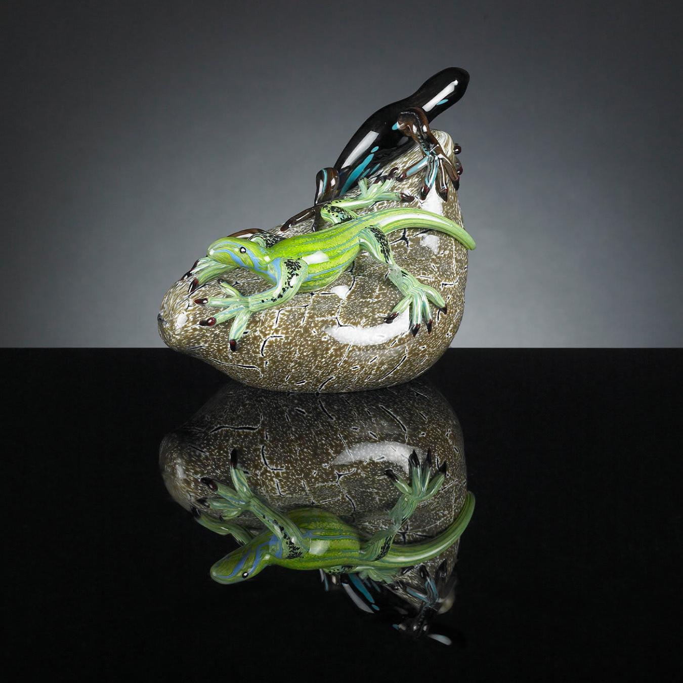 Lizards on Stone Sculpture