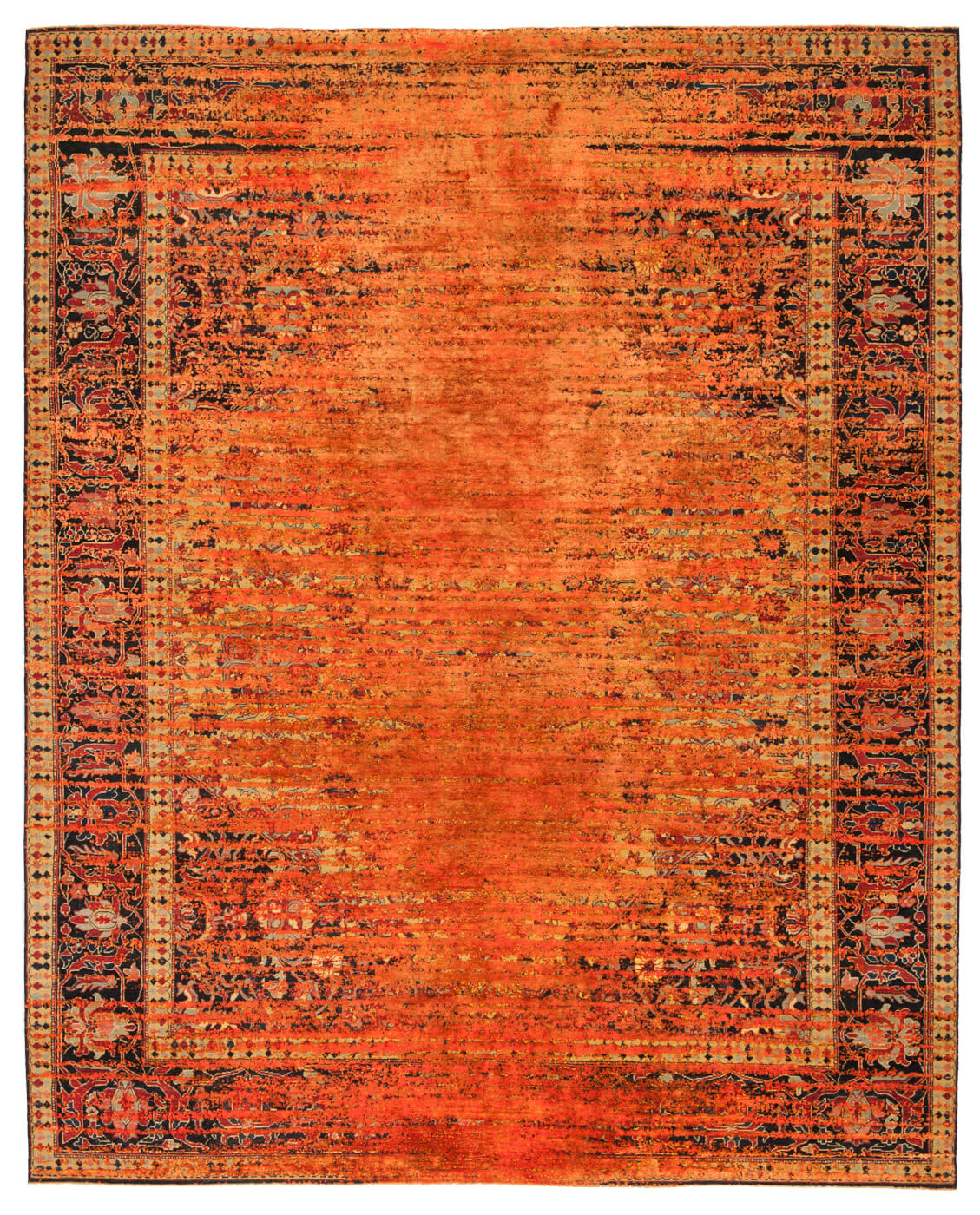 Orange Hand Knotted Wool & Silk Rug