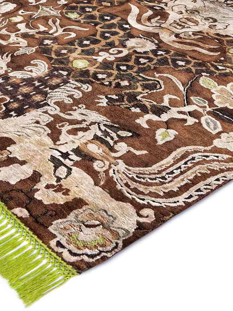 Dragon Green / Beige Exquisite Handmade Rug