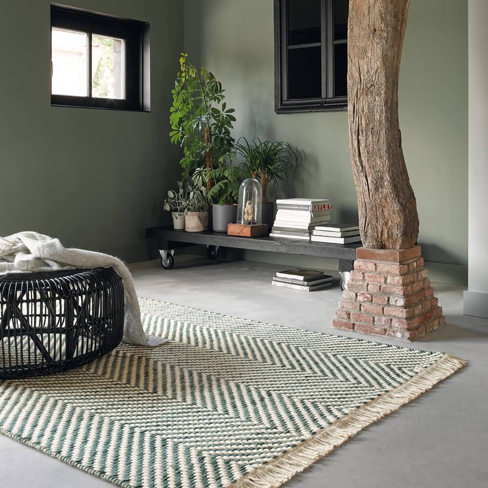 Hand-Woven Wool Green Rug ☞ Size: 200 x 280 cm