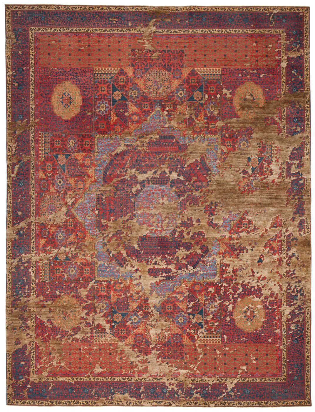 Red Hand Knotted Wool & Silk Rug