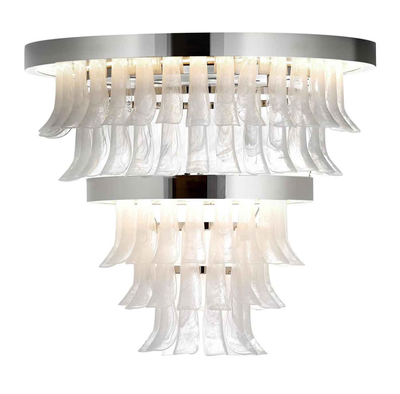 Polished Nickel and Murano Glass Chandelier