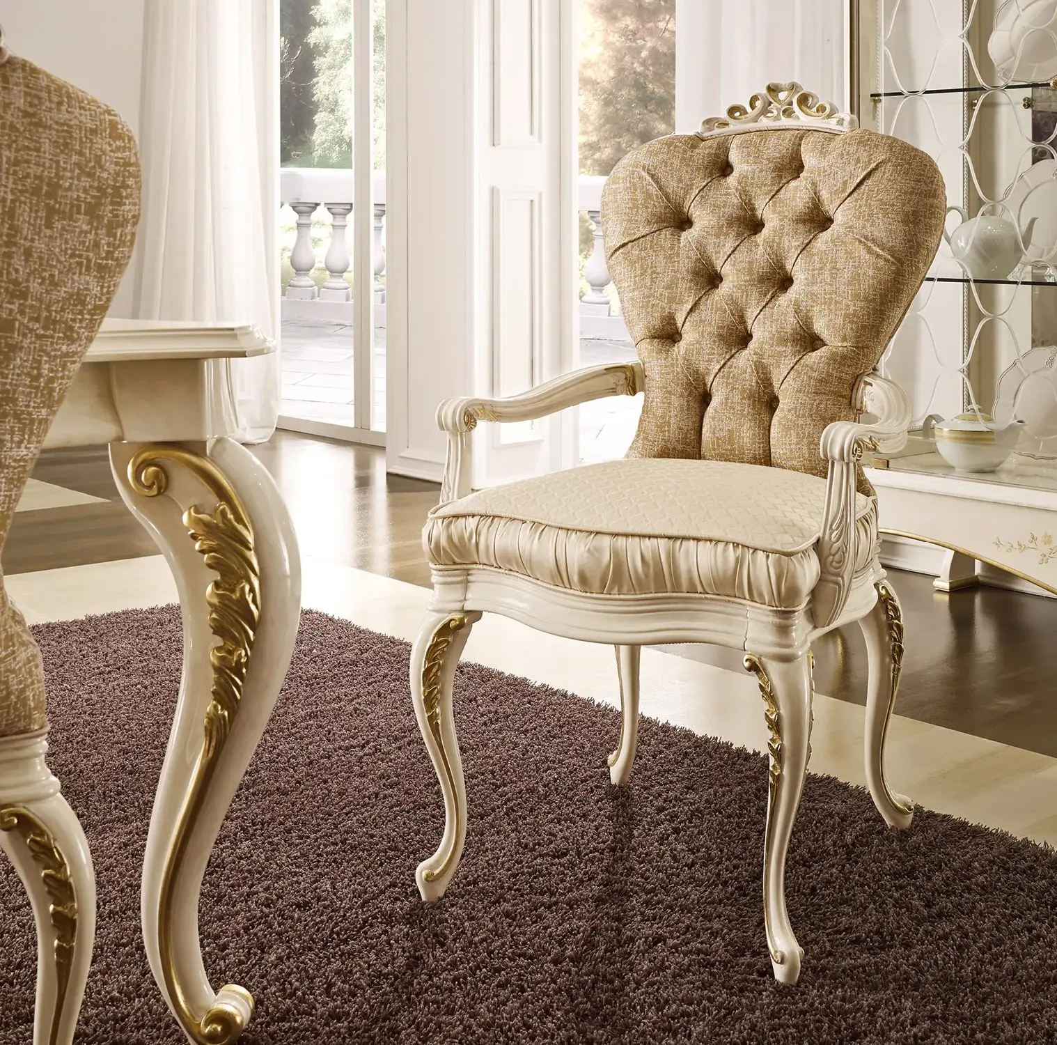 Luxury Italian Fabric Chair with Armrests