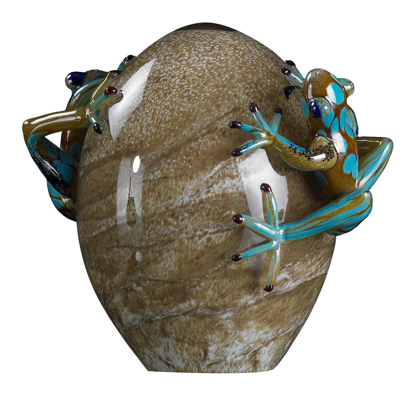 Glass Egg with Frogs Figurine