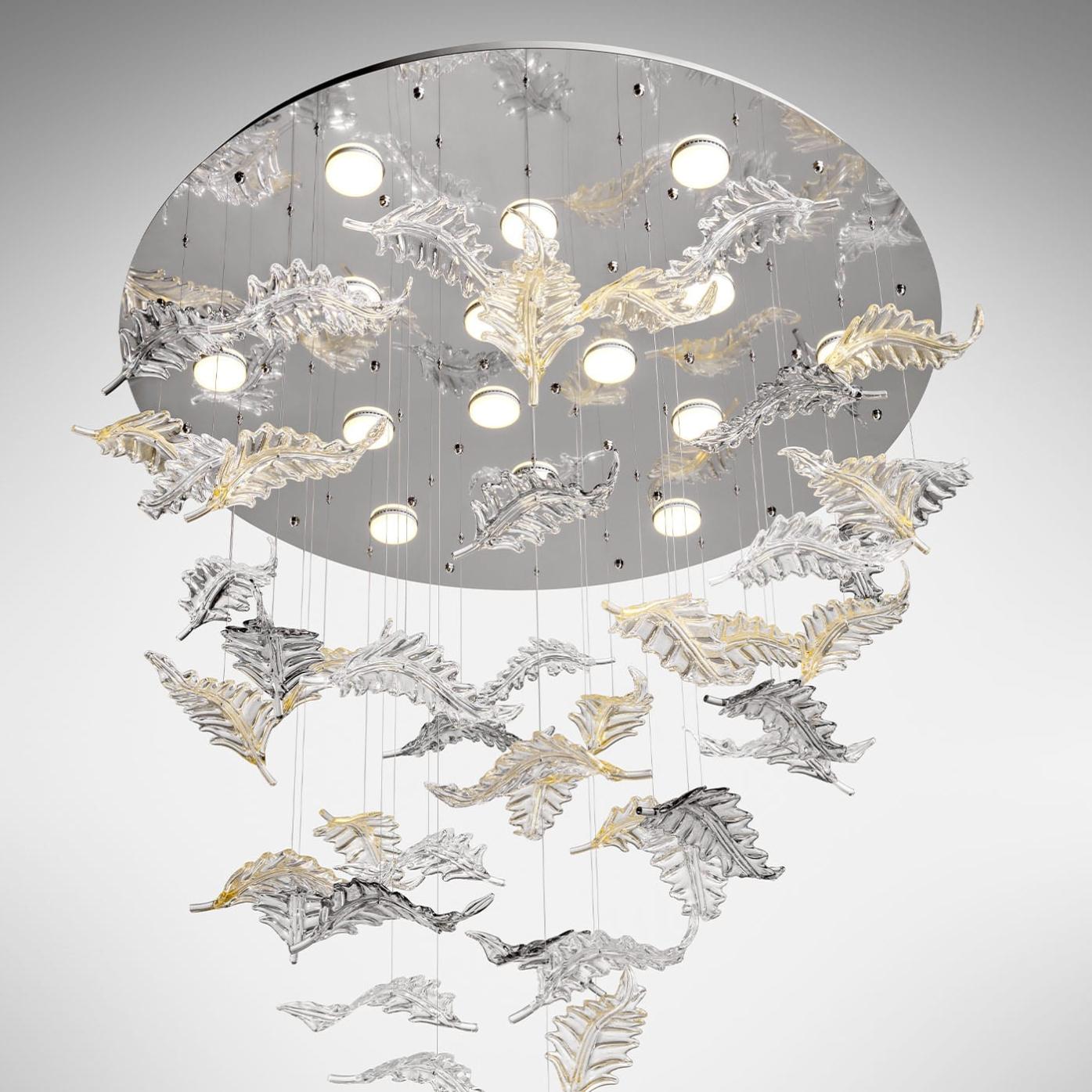 Murano Leaf Glass Chandelier with Stainless Steel Reflector