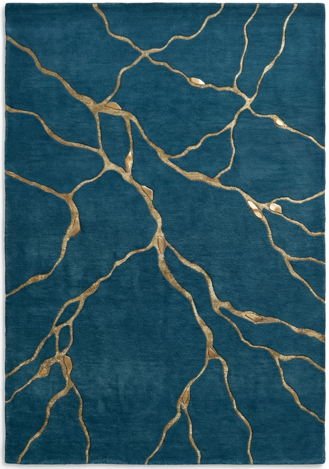 Golden Veins Blue Handcrafted Rug