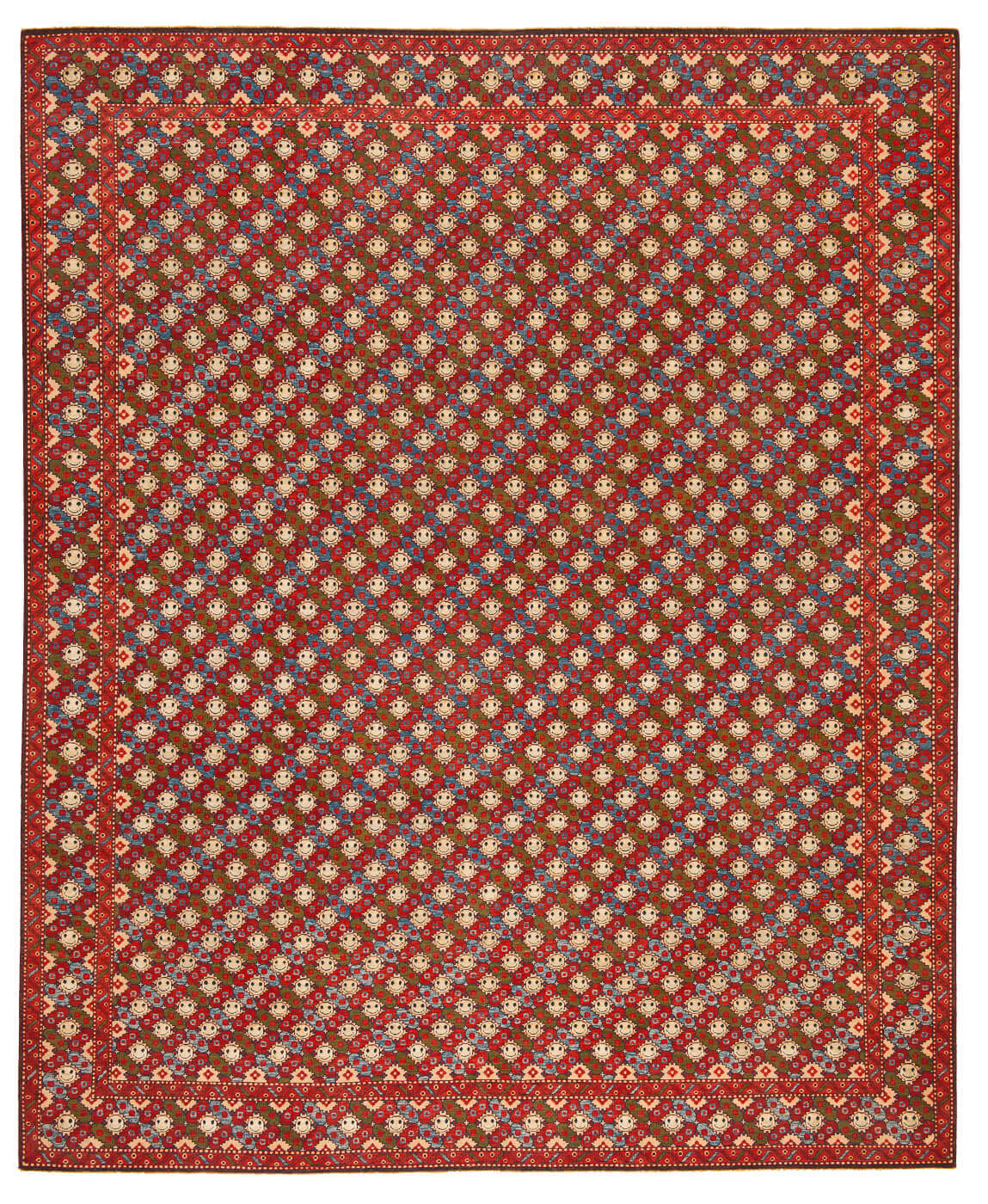 Red Hand Knotted Checkered Rug