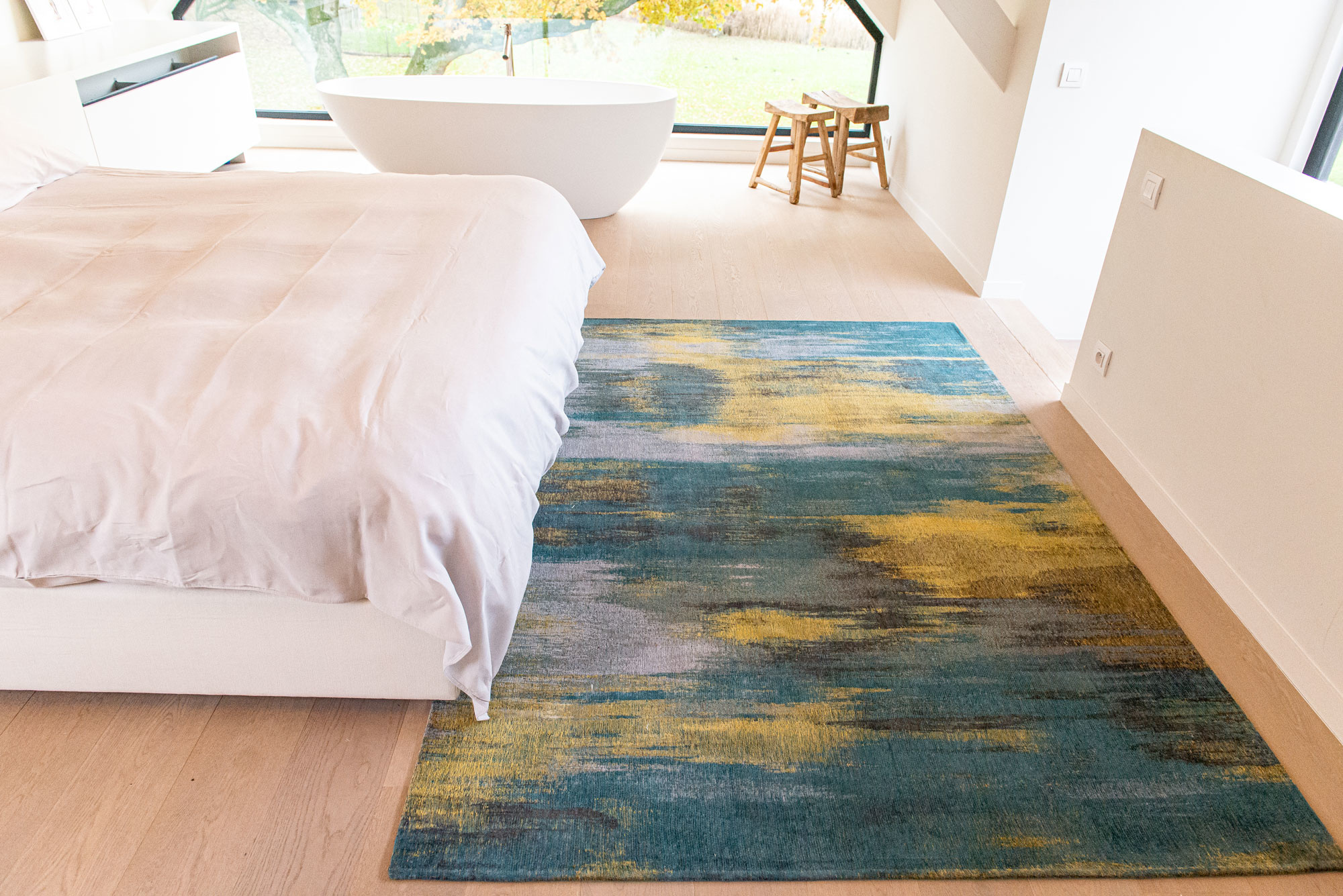 Abstract Flatwoven Blue Rug ☞ Size: 9' 2" x 13' (280 x 390 cm)