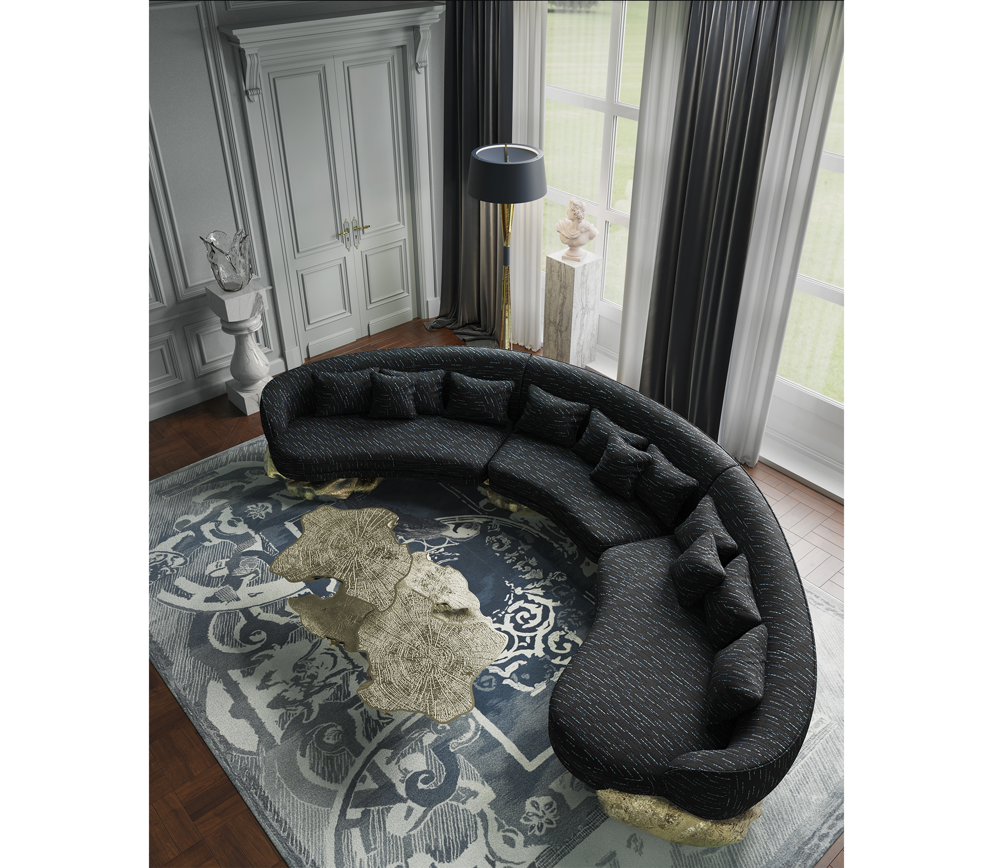 Angora Black Curved Sofa