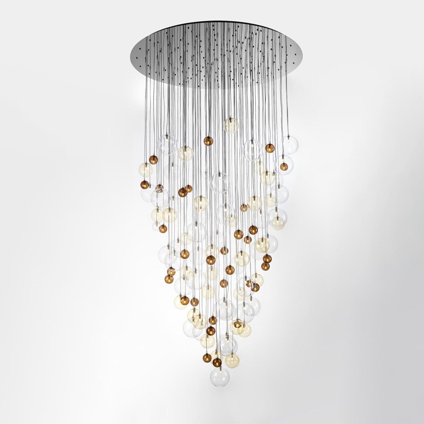 Modern Cascading Chandelier with Multicolor Glass Spheres