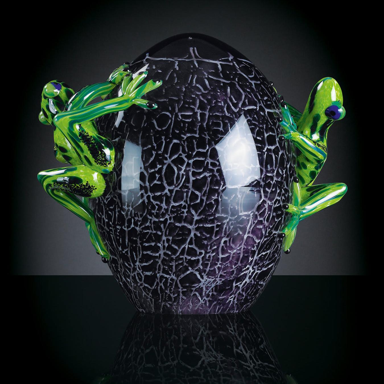 Egg in Crack Glass with Frogs
