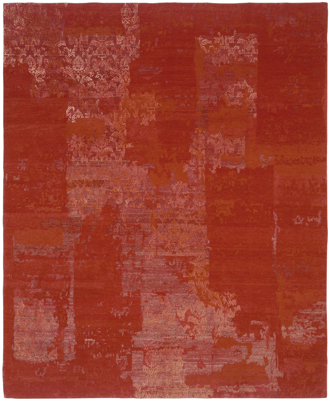 Hand-Knotted Wool & Silk Red Rug