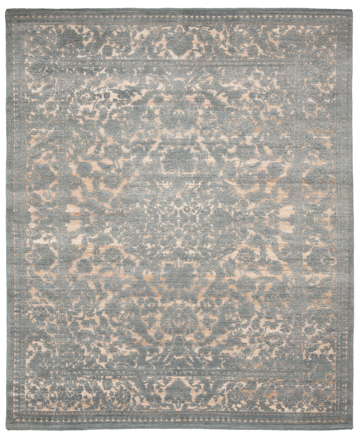 Medallion Hand-Knotted Embossed Grey Rug