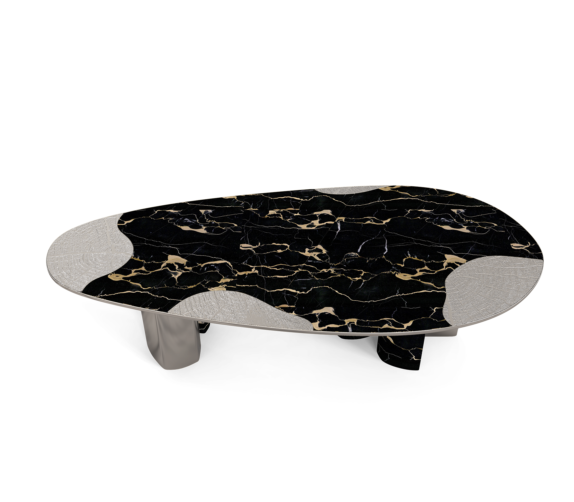 Athena Portoro Marble & Silver Dining Table