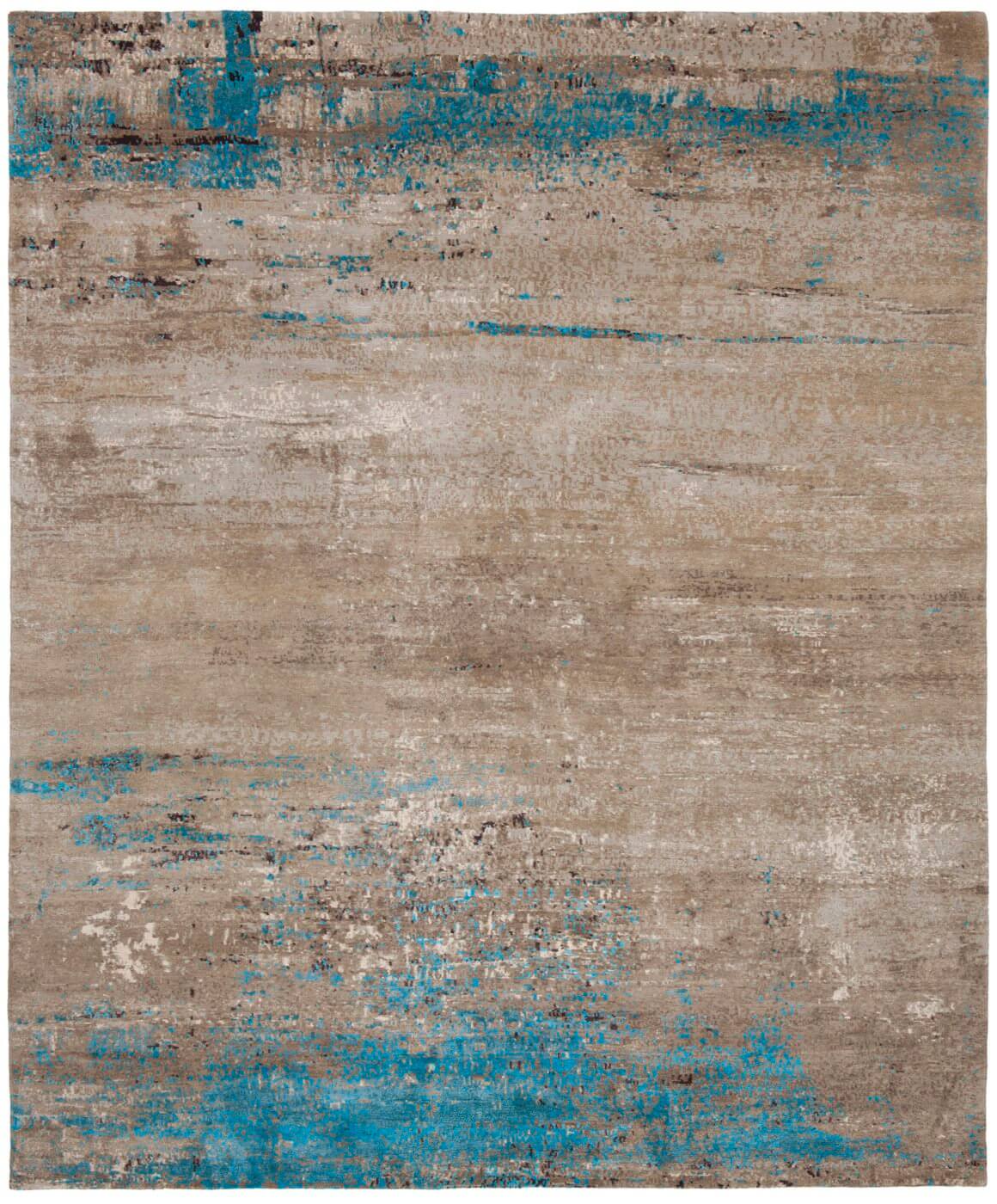 Hand-Knotted Artwork Wool & Silk Blue Rug