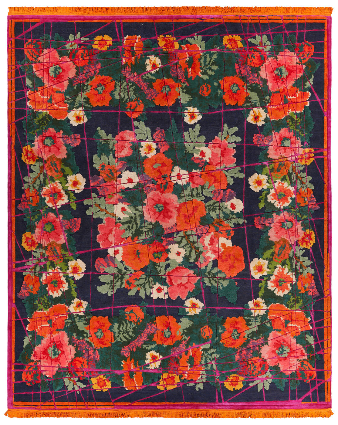 Traditional Handmade Floral Black / Red Rug