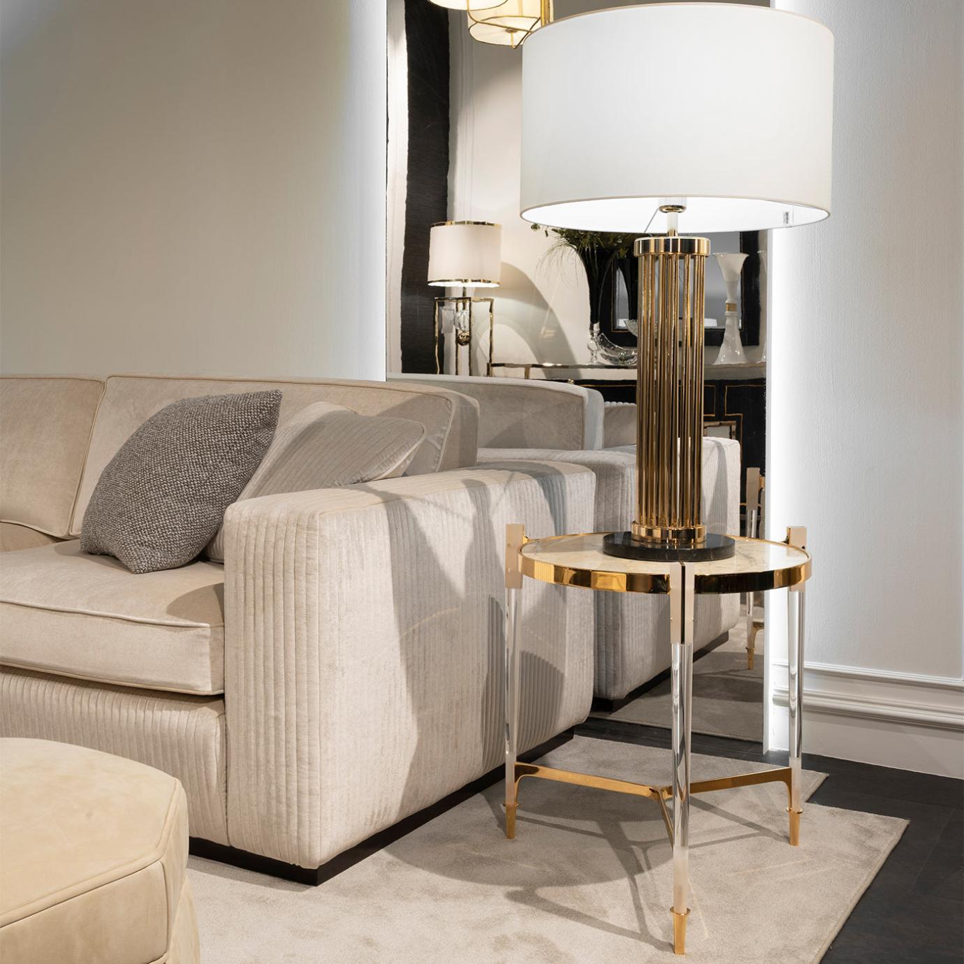 Round Brass Marble Top Side Table