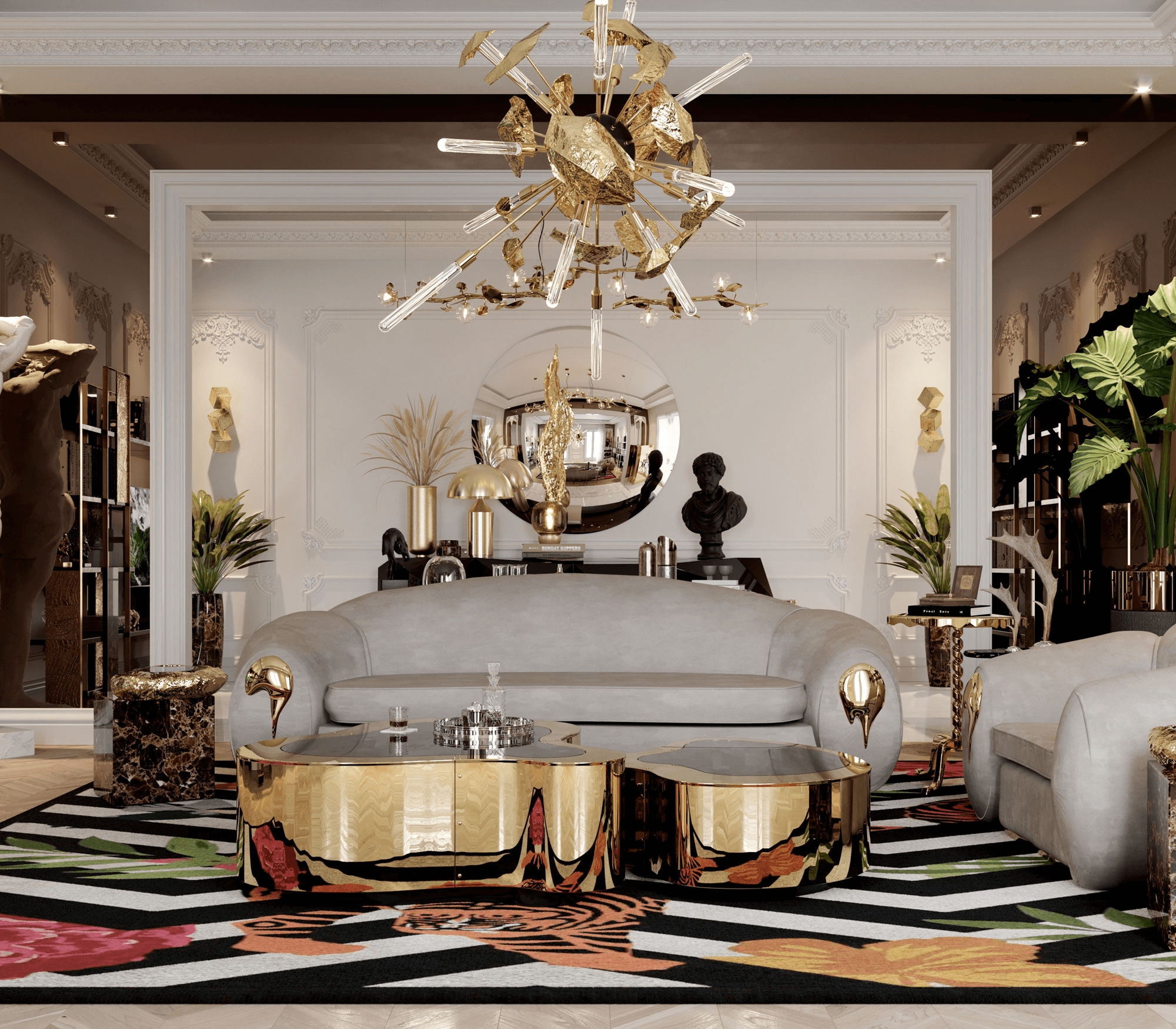 Crest Polished Stainless Steel Coffee Table Set