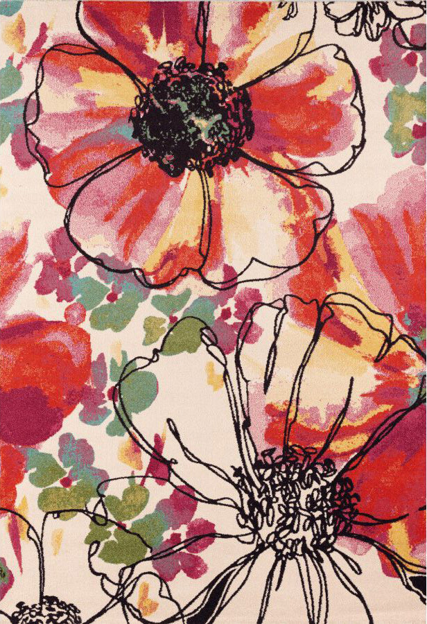 Heat-Set Polypropylene Red Floral Sitap Rug