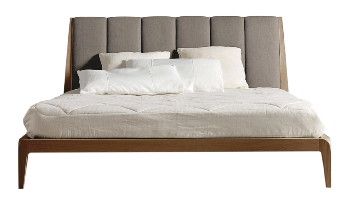 Verso Nord Modern Bed ☞ Finishing: Grey solid walnut ☞ Upholstery: Linen BEL-LINO G075 100/2