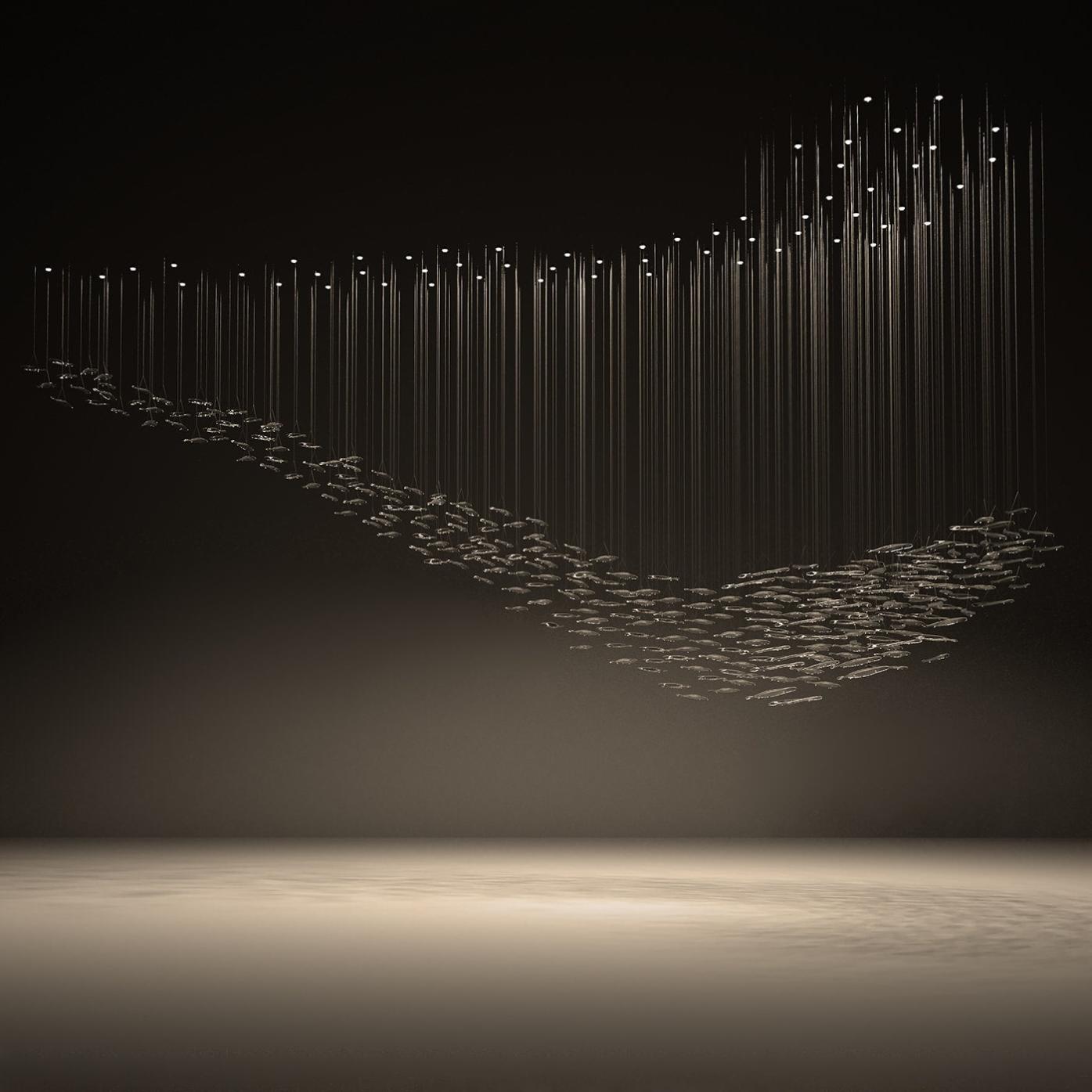 Modern Glass Leaf Waterfall Chandelier