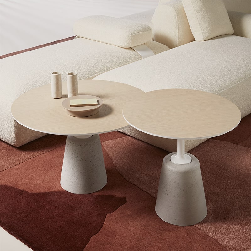 Rock Mini Italian Coffee Table | Structure: Cement Natural X080 | Tabletop: White Cement | Dimensions: Ø 100 cm