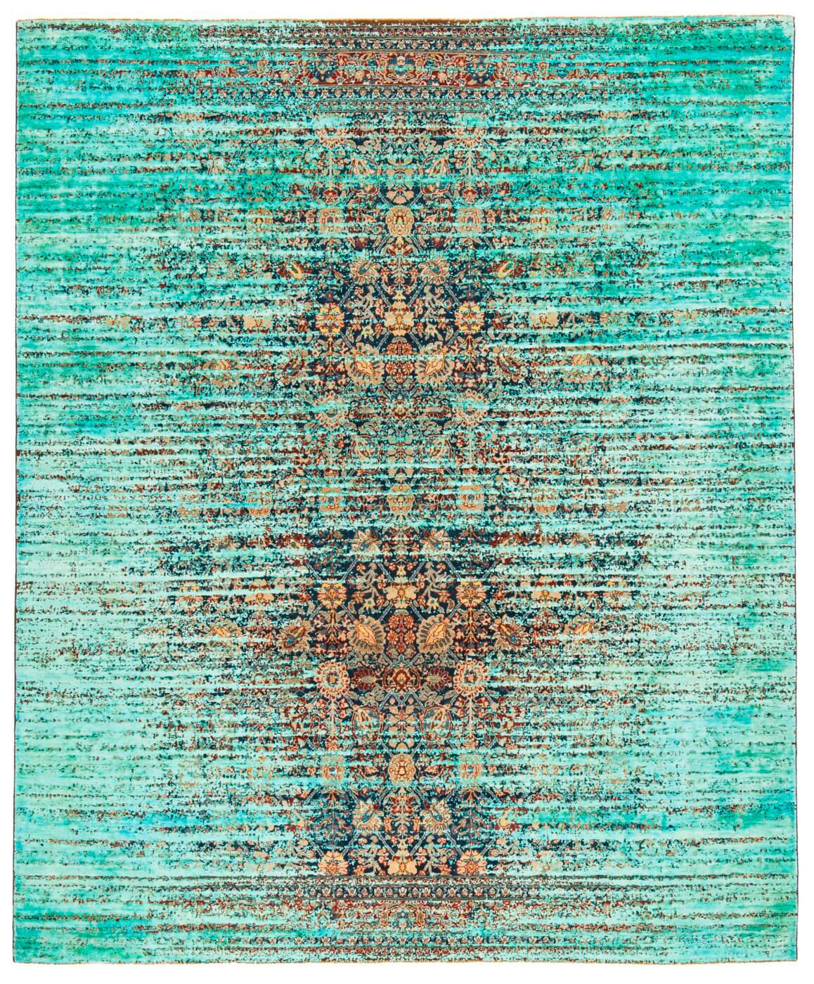 Tabriz Hand-knotted Turquoise Wool & Silk Rug