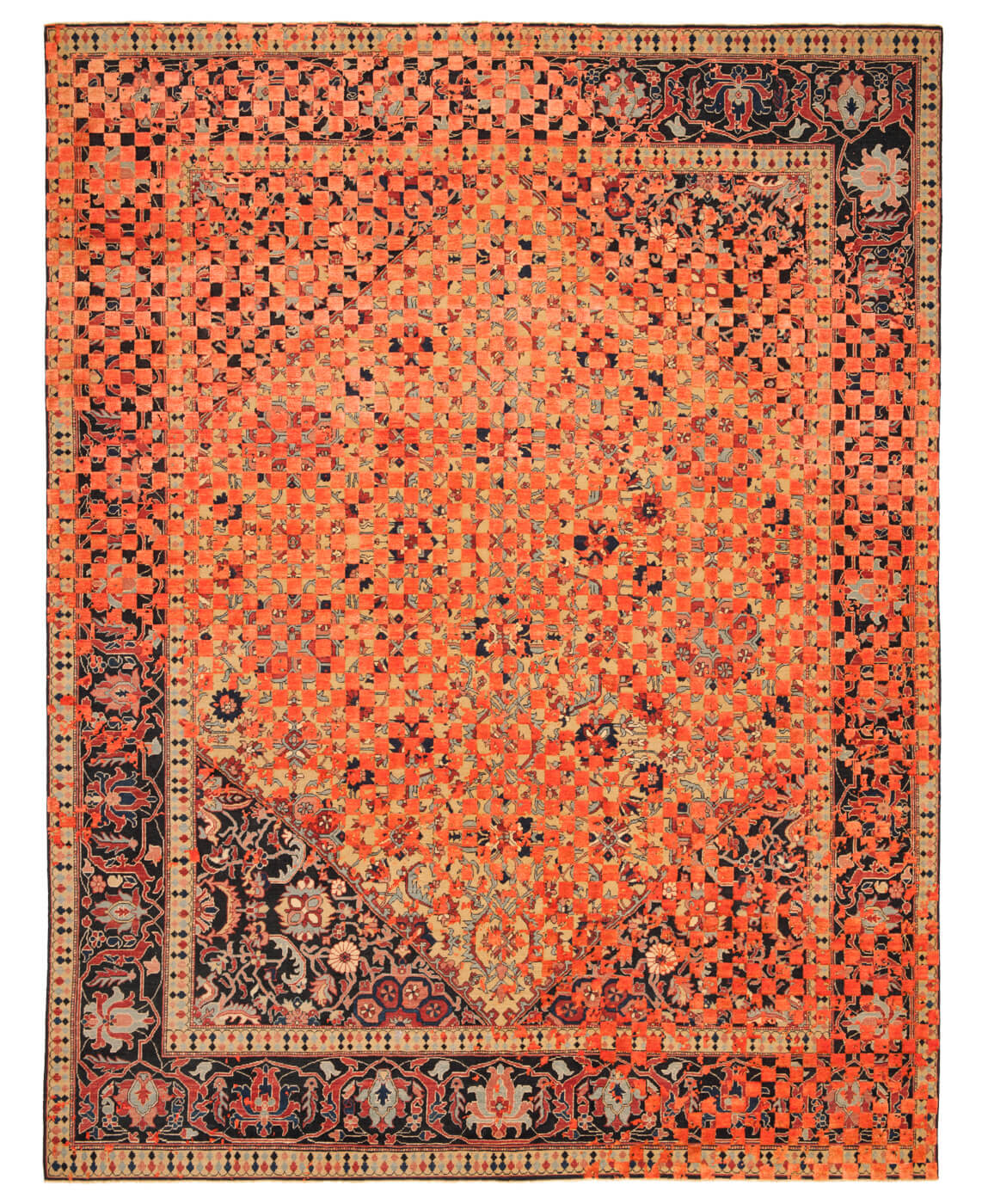 Orange Hand Knotted Wool & Silk Rug