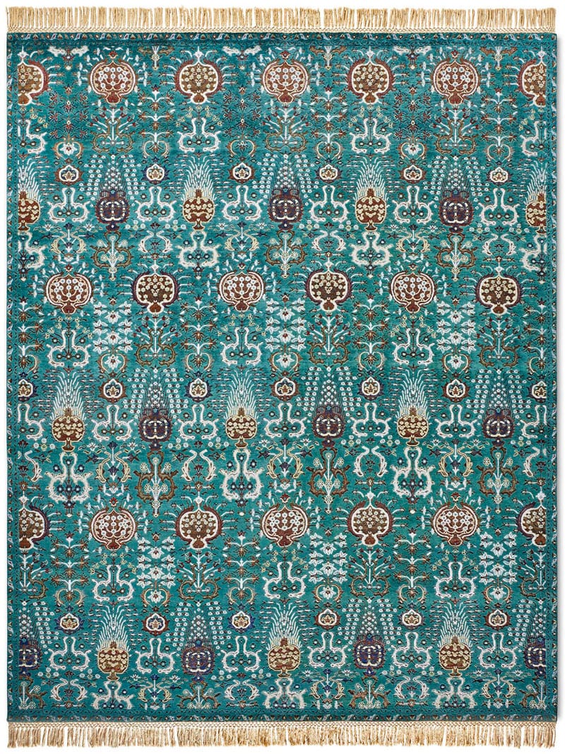 Isfahan Green Hand-Woven Rug ☞ Size: 170 x 240 cm