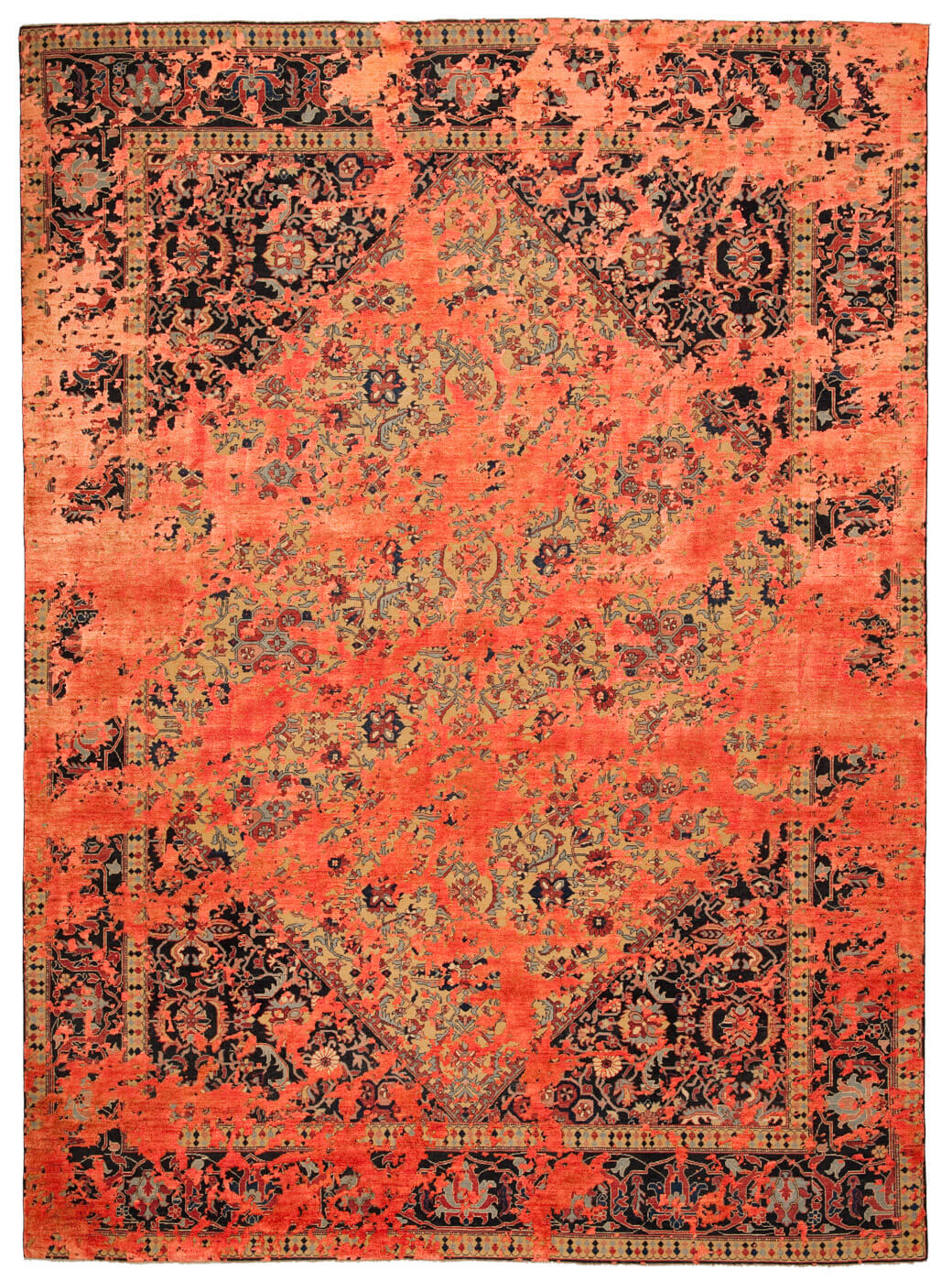 Orange Hand Knotted Wool & Silk Rug