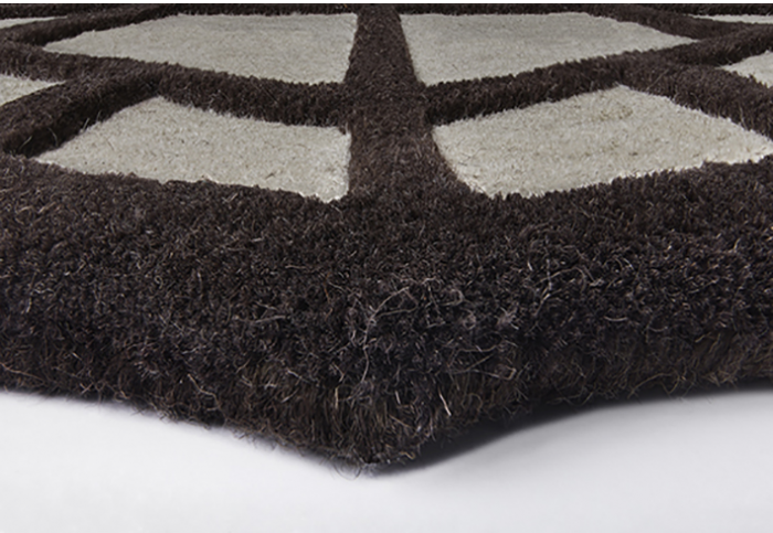 White / Brown Wool Round Rug