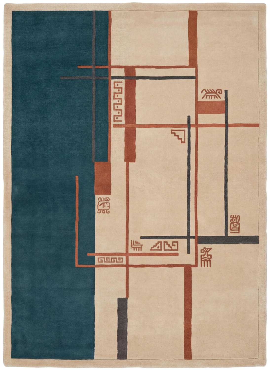 Architect Lines Teal Handcrafted Rug