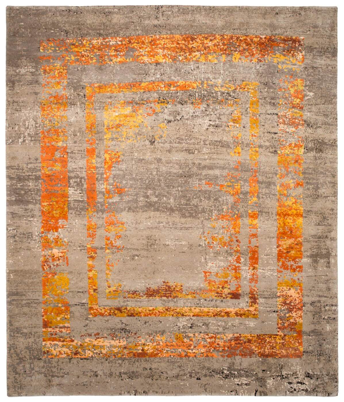 Artwork Wool & Silk Orange / Grey Rug