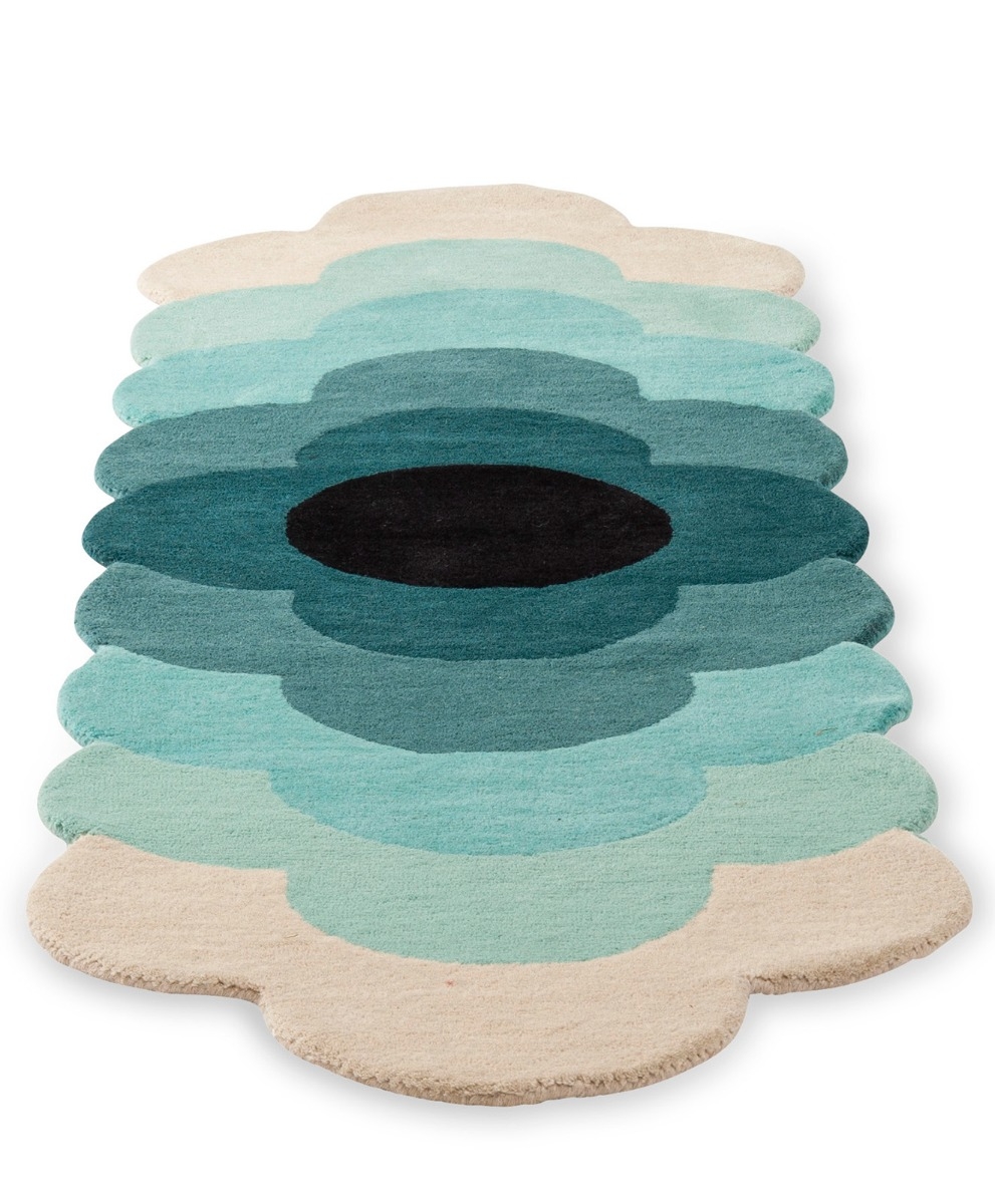 Floral Teal Handwoven Rug ☞ Size: 2' 10" x 10' (87 x 300 cm)