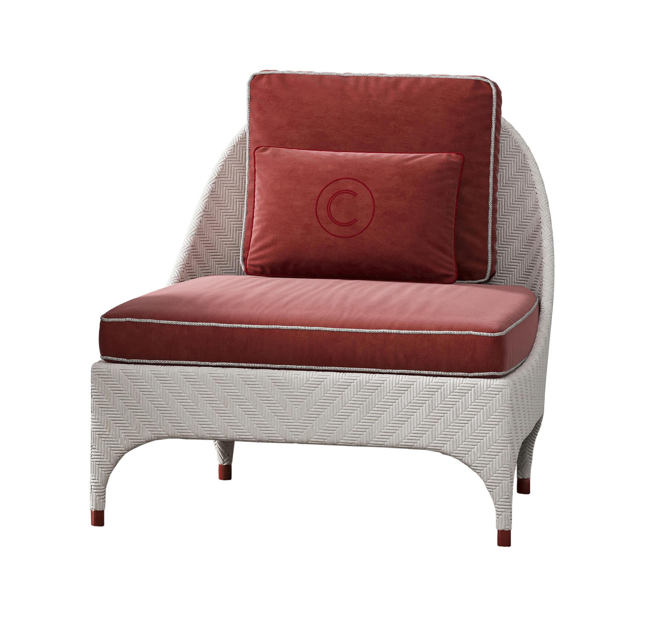 White Outdoor Armchair With Red Cushions