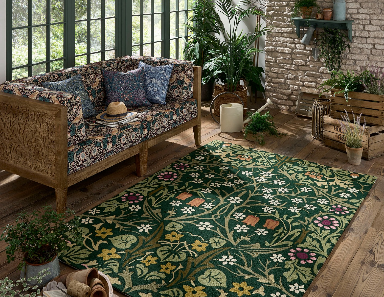 Floral Outdoor Green Handtufted Rug